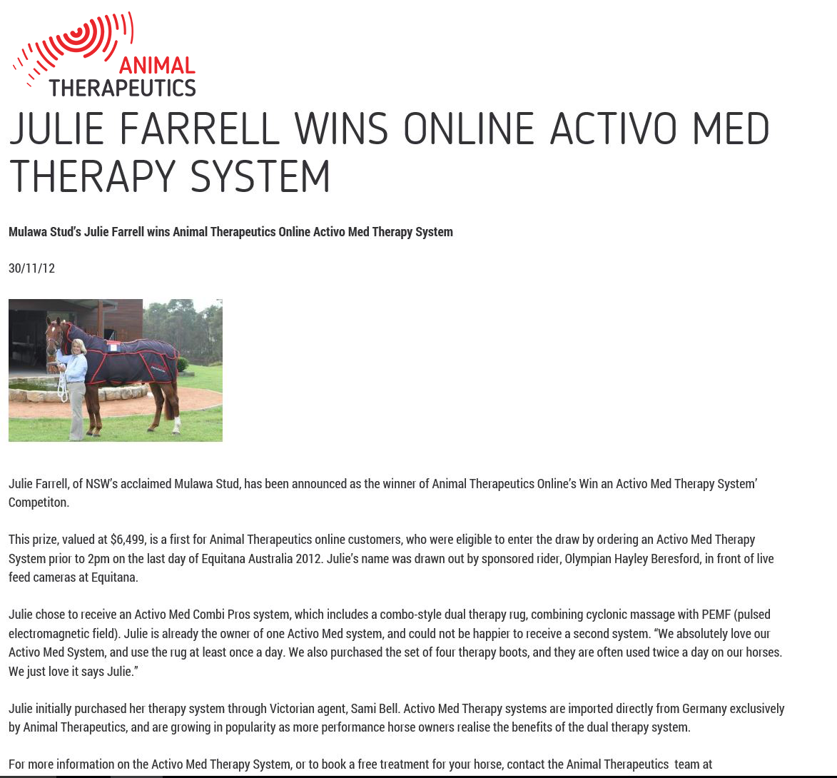 Julie Farrell wins Online Activo Med Therapy System